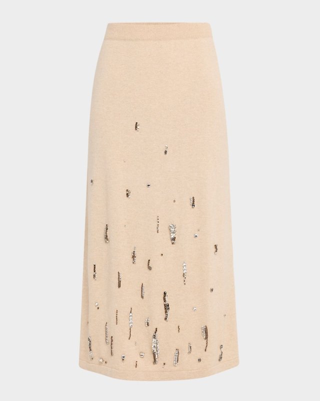 Crystal-Embellished Knit Midi Skirt